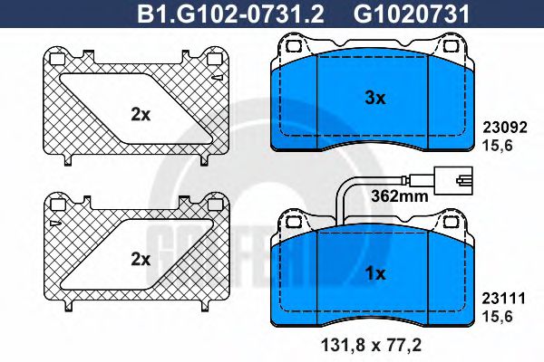 Комплект тормозных колодок, дисковый тормоз GALFER B1.G102-0731.2